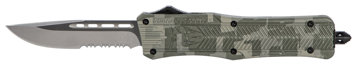 CobraTec Knives CTK-1 Medium 3" OTF Drop Point Part Serrated D2 Steel Army DigiCamo Aluminum Handle