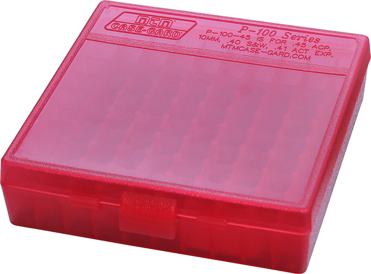 MTM Case-Gard P100929 Ammo Box Flip-Top 9mm/380 ACP 100-Rd Clear Red Polypropylene