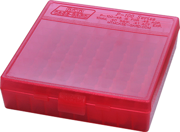 MTM Case-Gard P100929 Ammo Box Flip-Top 9mm/380 ACP 100-Rd Clear Red Polypropylene