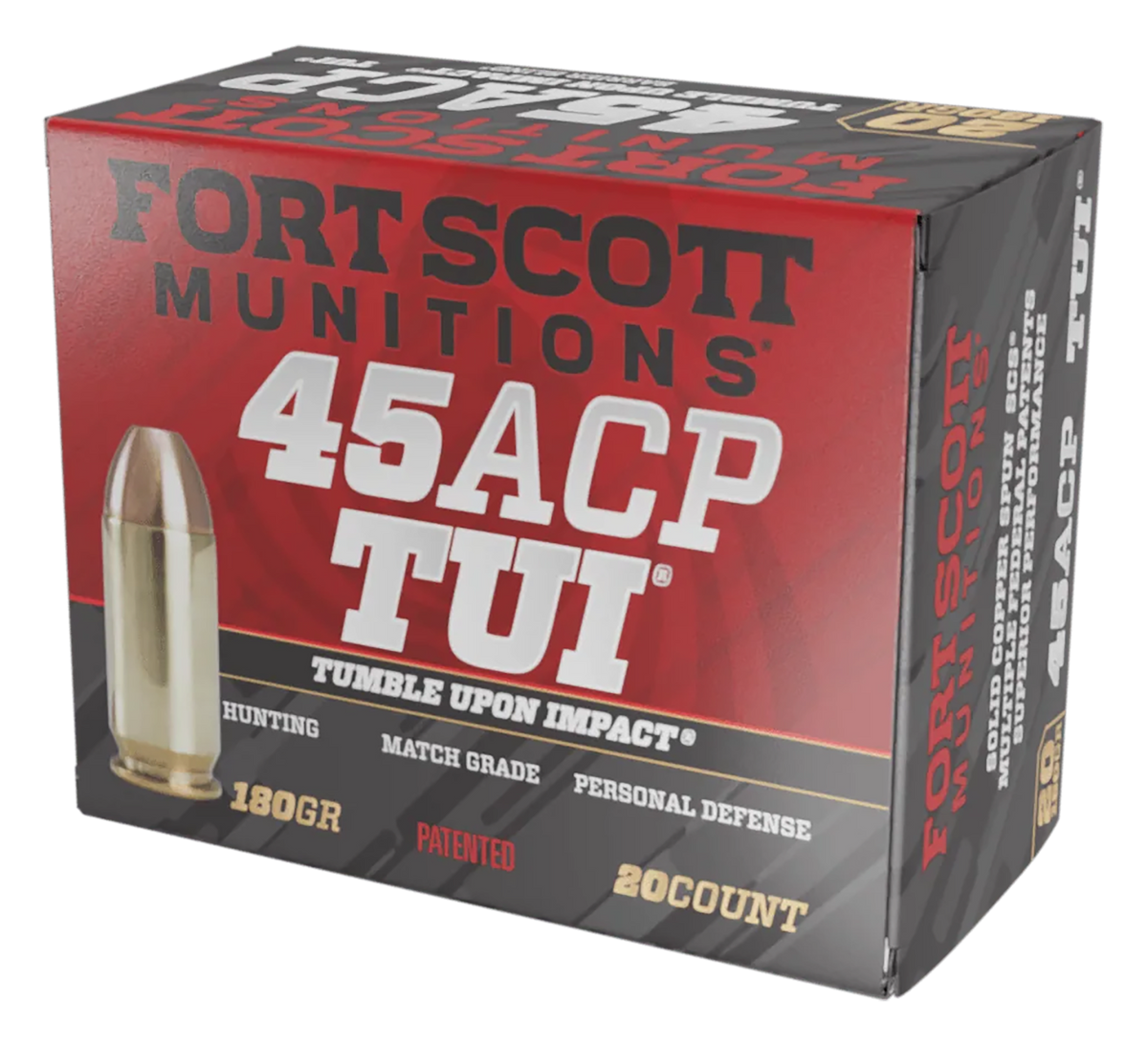 Fort Scott Munitions Tumble Upon Impact (TUI) 45 ACP 180 gr Solid Copper Spun - Box or Case