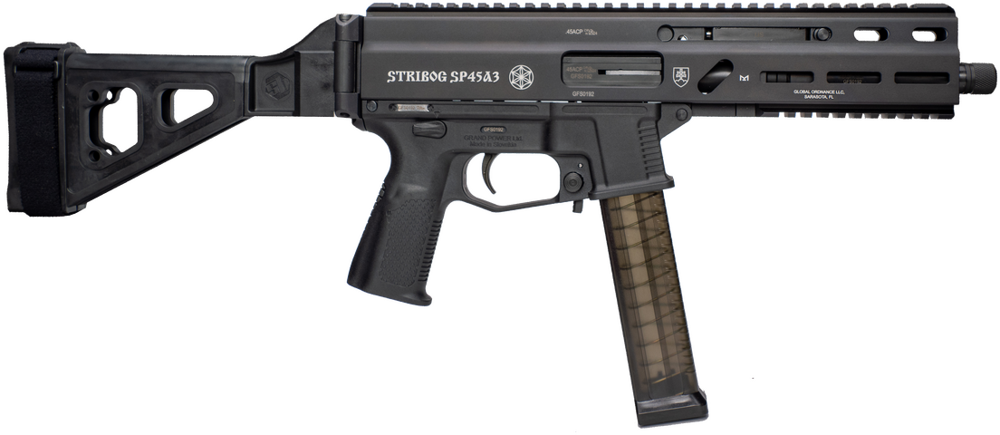 Grand Power Stribog SP45A3 45 ACP 8" 20+1 Semi-Auto Pistol - SB Tactical Brace, Threaded Barrel