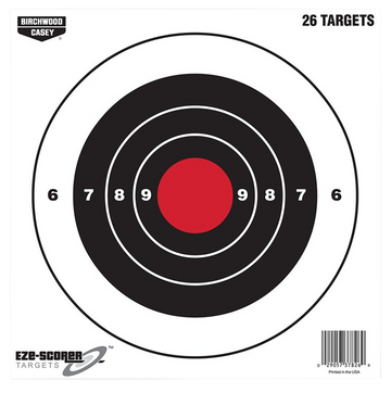 Birchwood Casey EZE-Scorer 8" Bullseye Hanging Paper Target Black/Red 26 Per Pack