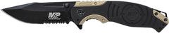 Smith & Wesson Knives M&P 3.50" Folding Drop Point Part Serrated 8Cr13MoV Stonewashed Black/Tan Aluminum