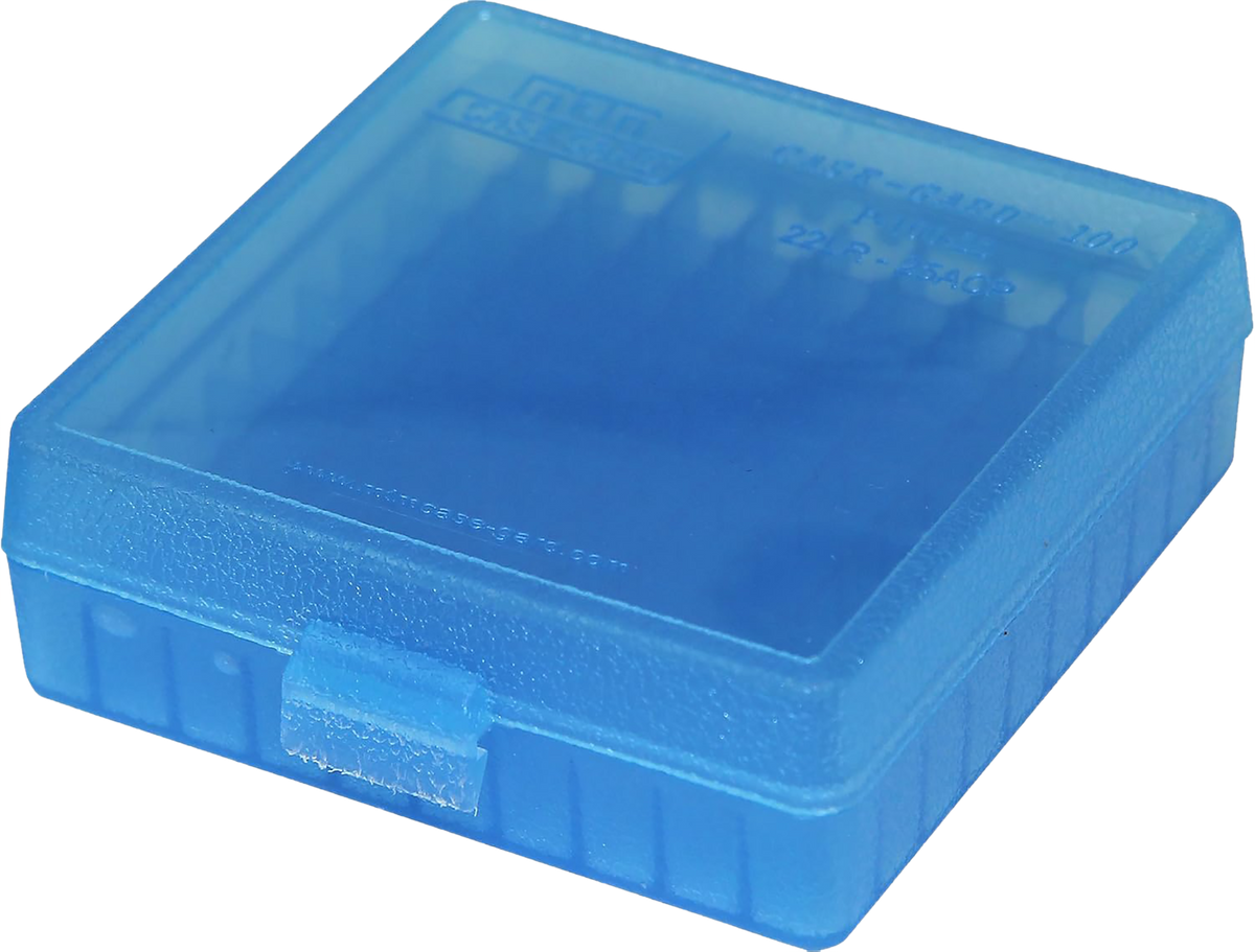MTM Case-Gard P-100-22-24 Flip-Top 22 LR/25 ACP 100-Rd Clear Blue Polypropylene Ammo Box