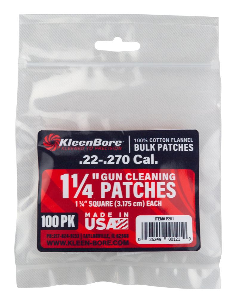 Kleen-Bore P201 Super Shooter .22-.270 Cal 1.25" Cotton Flannel Cleaning Patches - 100 Per Pack