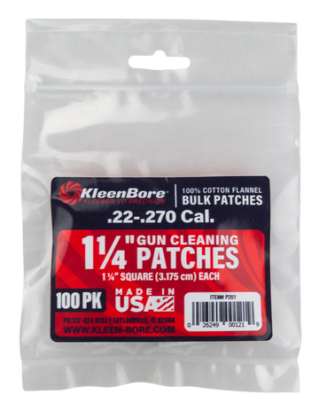 Kleen-Bore P201 Super Shooter .22-.270 Cal 1.25" Cotton Flannel Cleaning Patches - 100 Per Pack