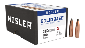 Nosler Solid Base .30 Cal 180gr Spitzer Reloading Bullets - 50/Box