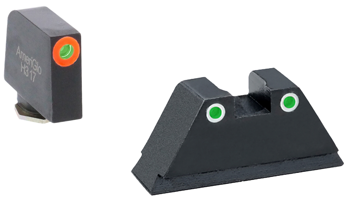 Ameriglo GL331 Optic Compatible Sight Set for Glock XL Tall - Green Tritium Orange Outline Front / Green Tritium White Outline Rear