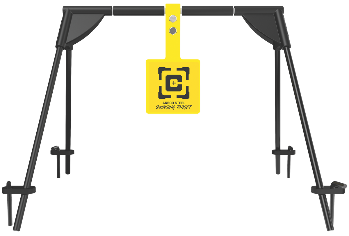 Caldwell Swinging AR500 Steel Hanging Rifle Target Black/Yellow - Includes Ground Stakes