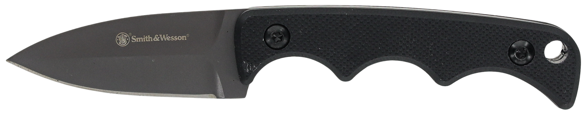 Smith & Wesson Knives H.R.T. Spear Point Neck Knife 2" Plain 8Cr13MoV TiNi Fixed Blade - Black G10