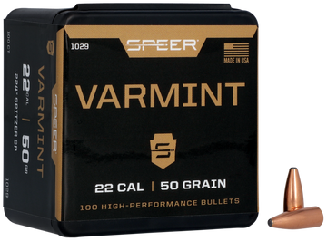 Speer Ammo 1029 Varmint .22 Cal .224 50gr Jacketed Soft Point Reloading Bullets - 100/Box