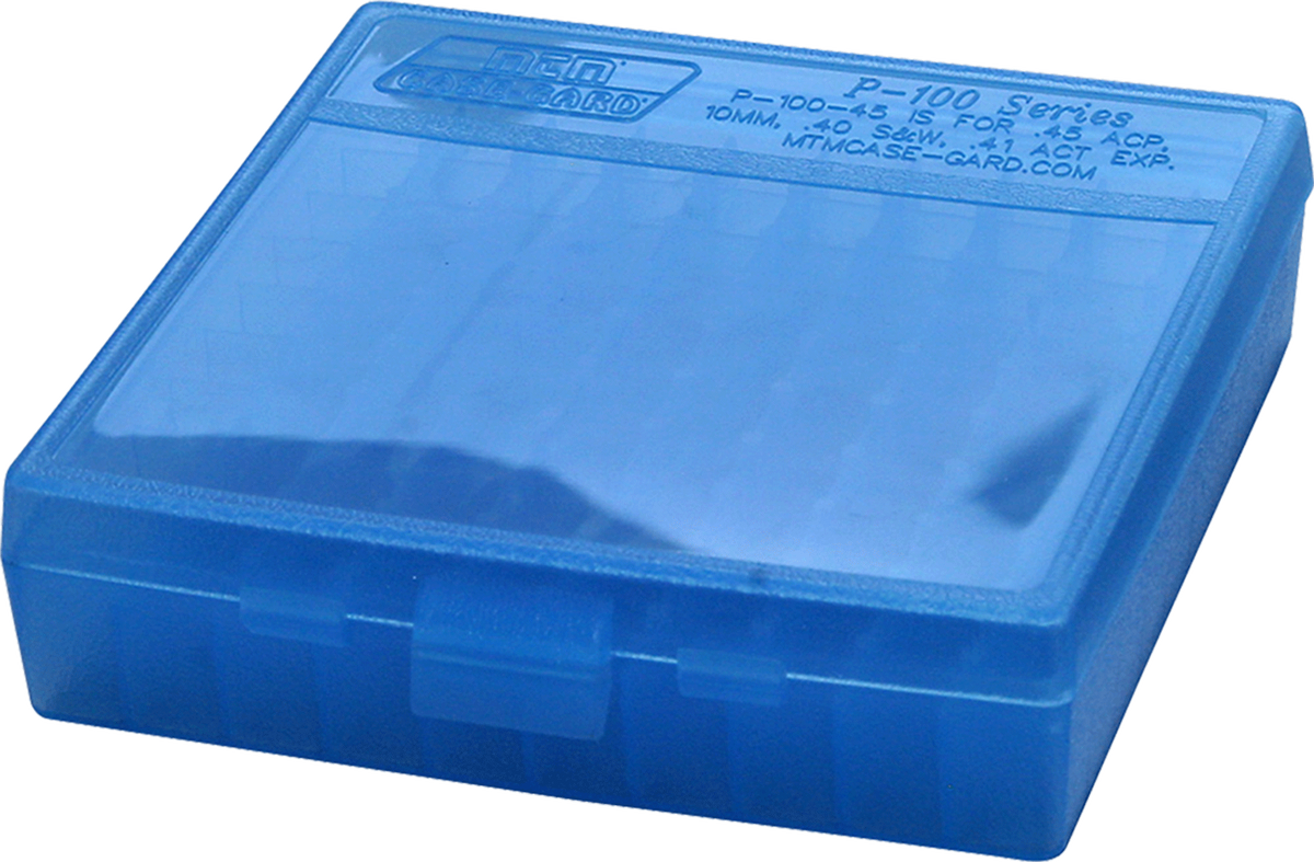 MTM Case-Gard P100924 P-100 9mm/.380 100rd Flip-Top Clear Blue Polypropylene