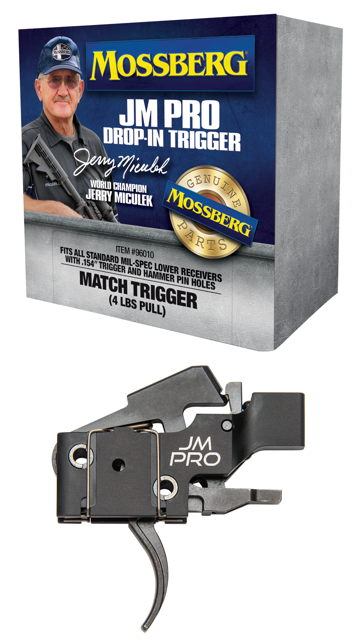 Mossberg 96010 JM Pro Adjustable Match AR Drop-In Trigger 4 lb - Fits AR-15/AR-10 (.154\" Pins)