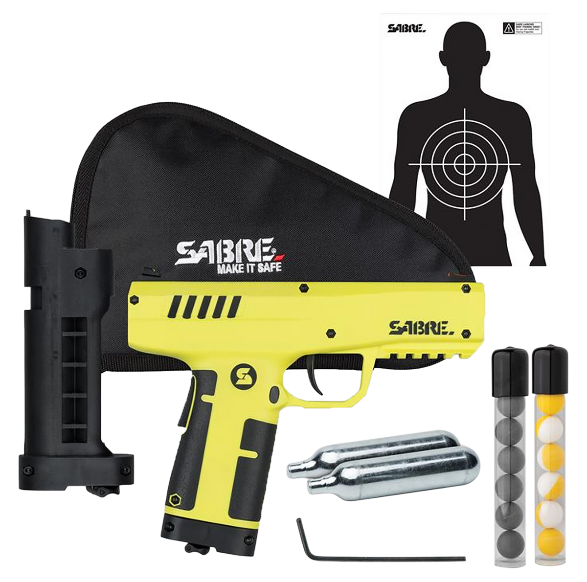 Sabre Compact Projectile Launcher .68 Cal 7-Rd 175ft Black/Yellow - CA Approved