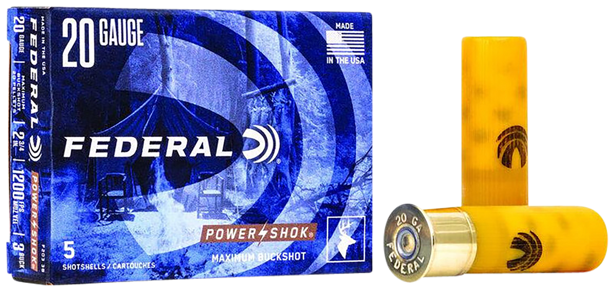 Federal Power-Shok Magnum 20 Gauge 2.75" 20 Pellets 3 Buck Shot 1 oz 5 Rd - Box or Case