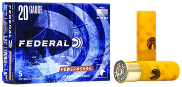 Federal Power-Shok Magnum 20 Gauge 2.75" 20 Pellets 3 Buck Shot 1 oz 5 Rd - Box or Case
