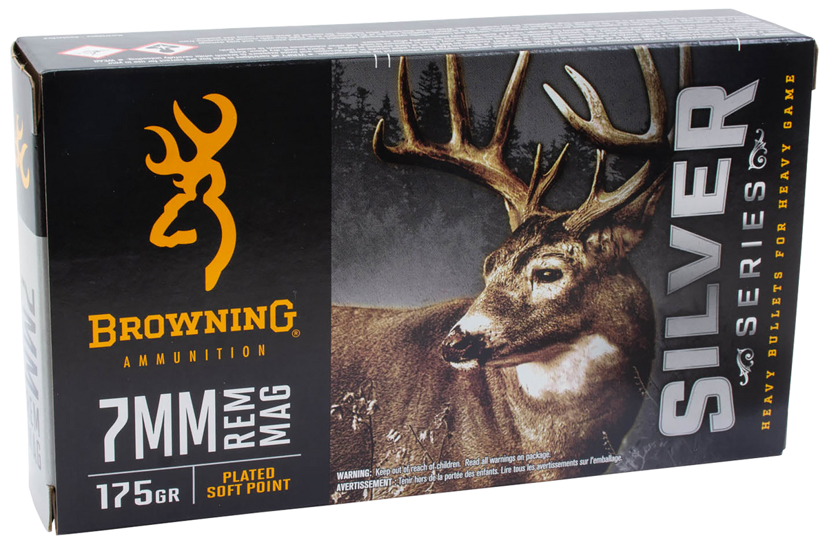 Browning Ammo Silver Series 7mm Rem Mag 175gr Plated Soft Point 20 Rd - Box or Case