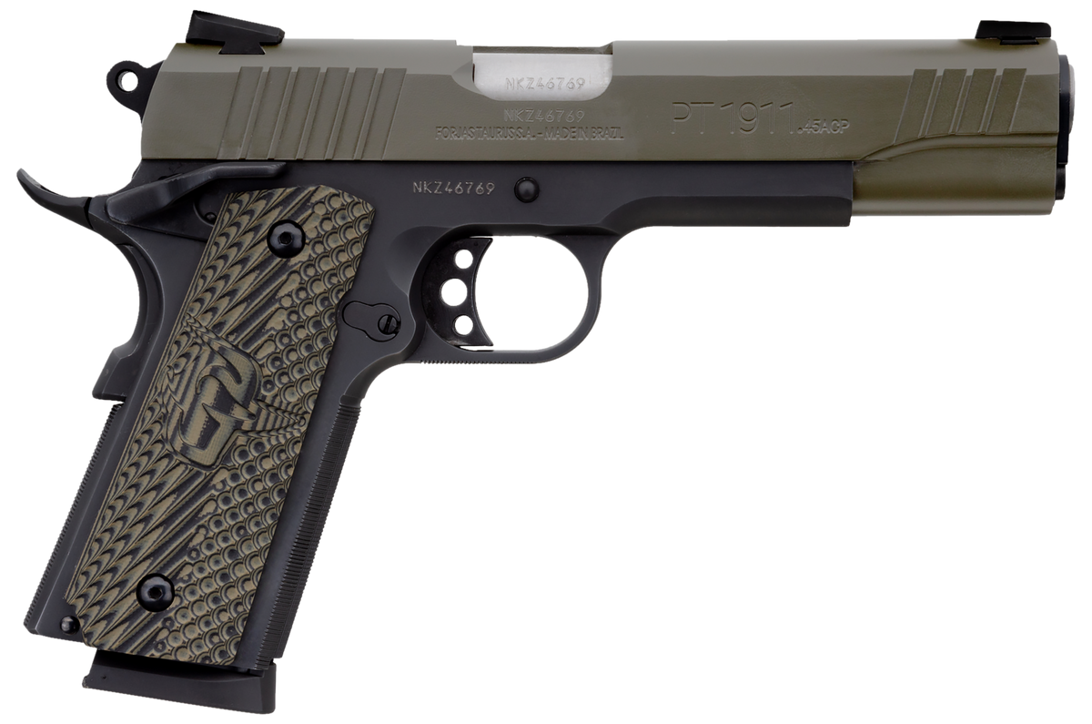Taurus 1911 45 ACP 5" 8+1 SAO Pistol - Matte Black Frame / Green Cerakote Slide