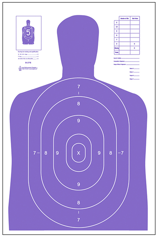 Action Target B-27E Qualification High Visibility Fluorescent Silhouette Paper Target 23" x 35" Purple/White 100/Box