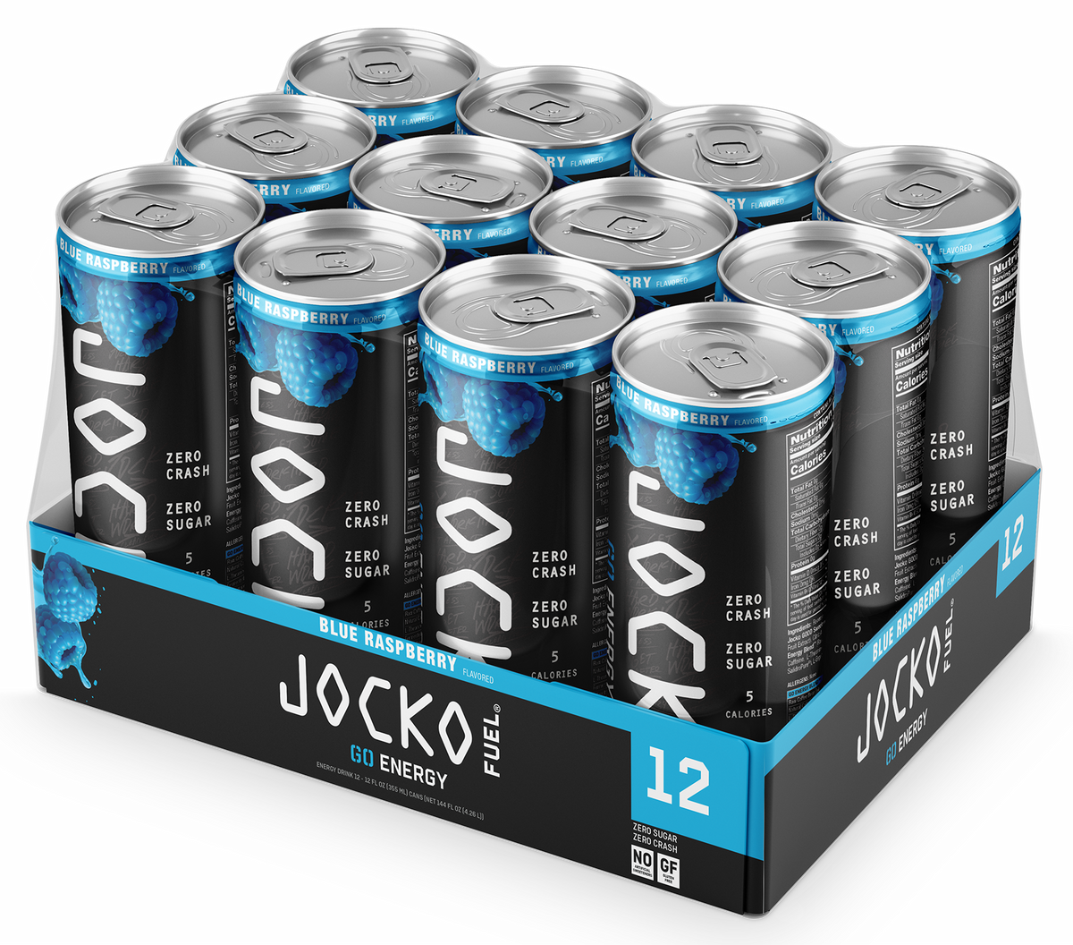 Jocko Fuel GO Blue Raspberry Energy Drink 12 oz - 12 Pack