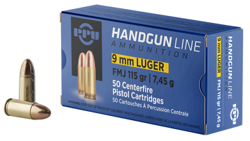 PPU PPH9F1 9mm Luger 115gr Full Metal Jacket 50 Rounds - Box or Case