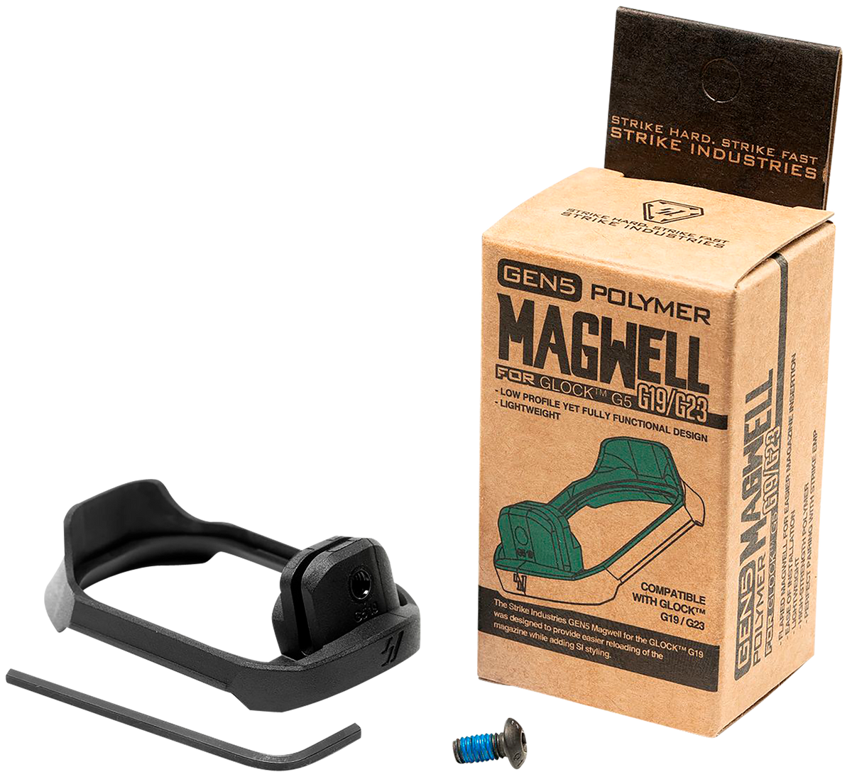 Strike Industries Flared Magwell 9mm Luger/40 S&W Compatible w/Glock 19/23 Gen5 - Black Polymer