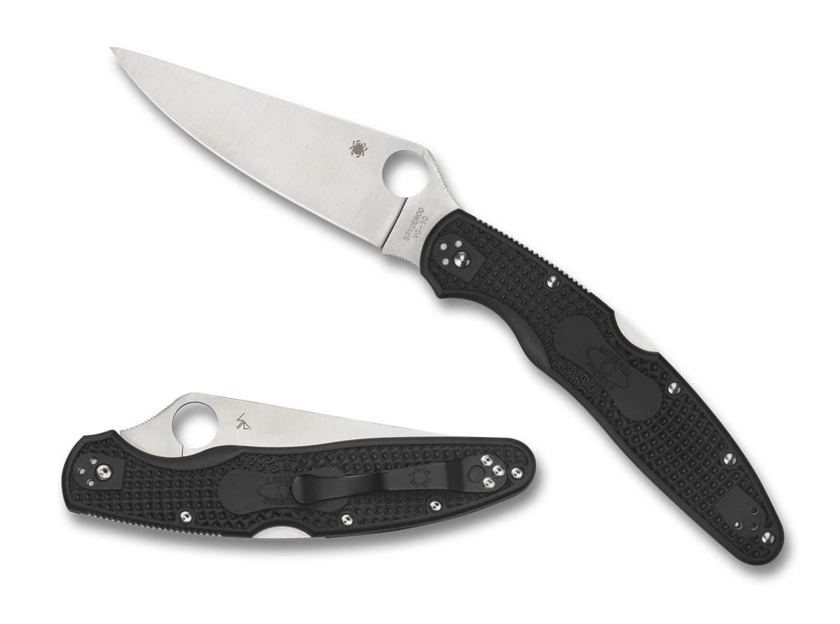 Spyderco Police 4 Lightweight 4.39" VG-10 Satin Plain Edge Black FRN Folding Knife