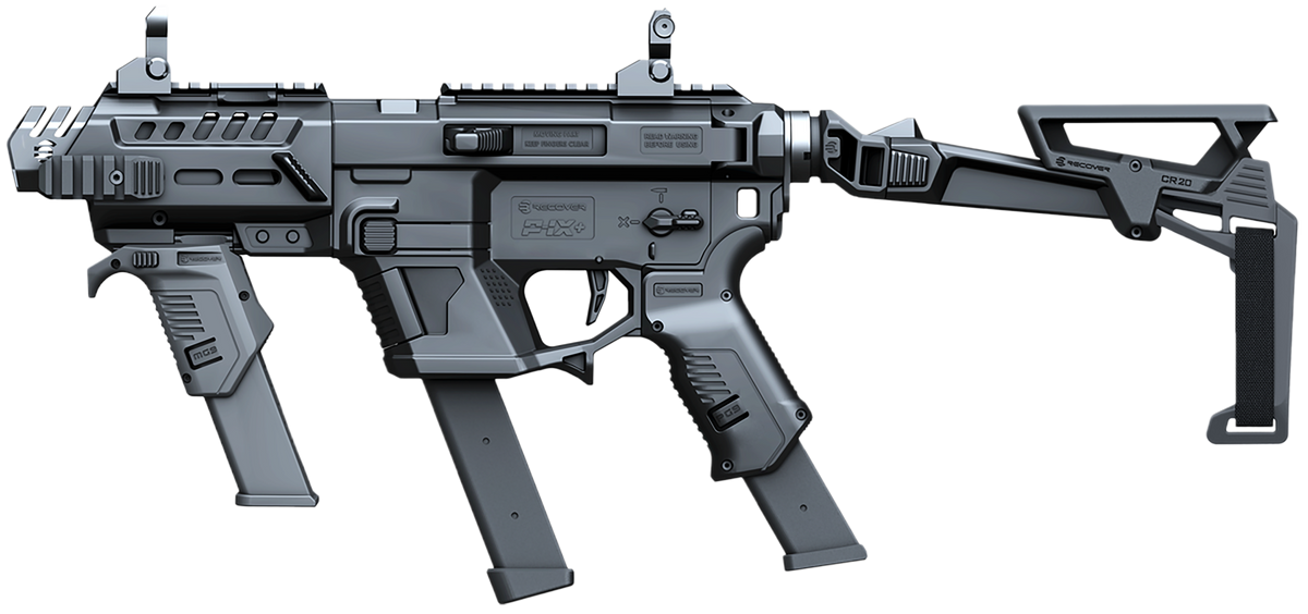 Recover Innovations P-IX+MG Folding Brace w/ Metal Front Guard, PG9 Grip & SR20 Side Rail - Black