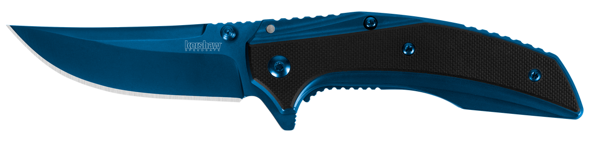 Kershaw Outright 8320 3" Folding Trailing Point Plain Blue PVD 8Cr13MoV - Black/Blue G10/SS Handle
