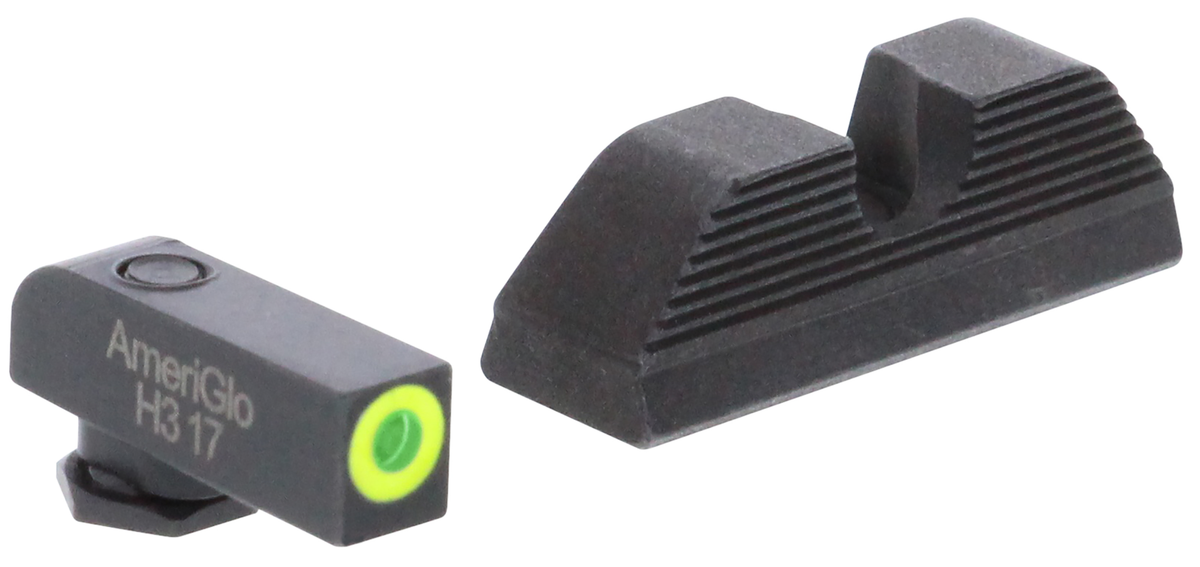 Ameriglo GL354 Protector Sight Set for Glock - Green Tritium LumiGreen Outline Front / Black Serrated Rear