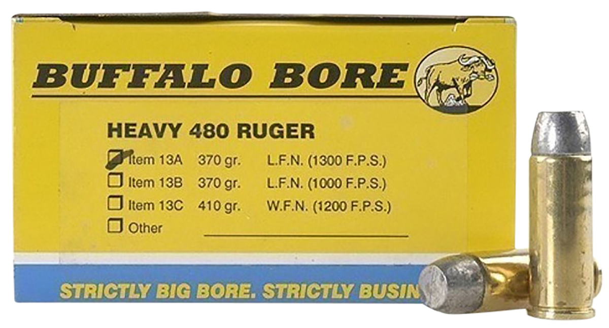 Buffalo Bore Ammunition Heavy Strictly Business 480 Ruger 370 gr Lead Flat Nose 20 Rd Box - Box or Case