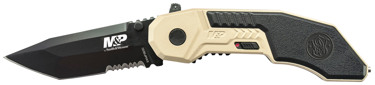 Smith & Wesson Knives M&P M.A.G.I.C. 2.80" Folding Tanto Part Serrated Black Oxide 4034 SS Tan/Black Aluminum Handle