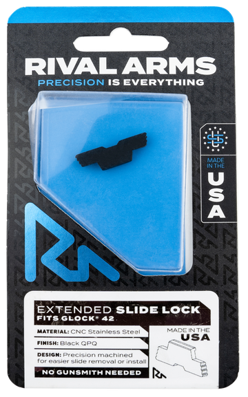 Rival Arms Extended Slide Lock - Fits Glock 42 - Black QPQ Stainless Steel
