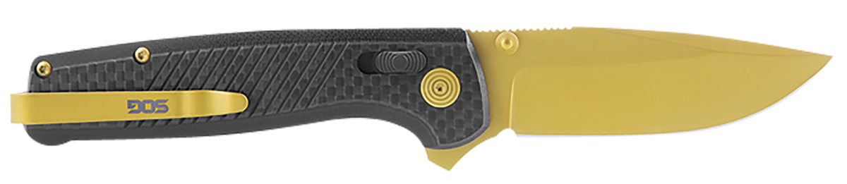 S.O.G Terminus XR LTE 2.95" Folding Clip Point Plain Gold TiCN CPM S35VN Blade Black G10/Carbon Fiber Handle
