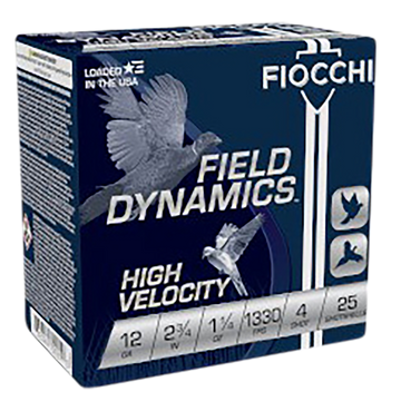 Fiocchi Field Dynamics High Velocity 12 Gauge 2.75" 1 1/4oz #4 Shot 25 Rd - Box or Case