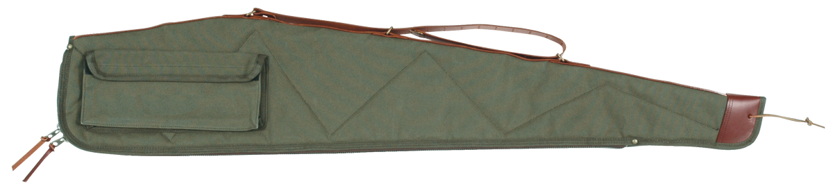 Bob Allen 14537 Canvas Rifle Case 44" Green Canvas w/ Quilted Flannel Lining, Leather Sling & Self-Repairing Nylon Zipper