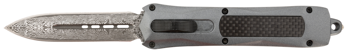 Steel River Knives Spartan 3.5" OTF Dagger Damascus 440C SS Plain Edge Gray Aluminum Handle
