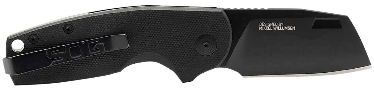 S.O.G Stout SJ 2.40" Folding Cleaver Plain Stonewashed Cryo D2 Steel Blade Black Textured G10 Handle
