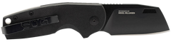 S.O.G Stout SJ 2.40" Folding Cleaver Plain Stonewashed Cryo D2 Steel Blade Black Textured G10 Handle
