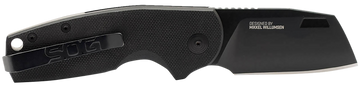 S.O.G Stout SJ 2.40" Folding Cleaver Plain Stonewashed Cryo D2 Steel Blade Black Textured G10 Handle