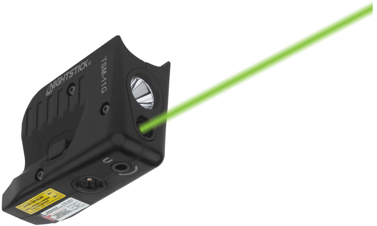 Nightstick TSM11G Subcompact Weapon-Mounted Light w/Green Laser 150 Lumens White LED Black Polymer - Glock 42/43/43X/48