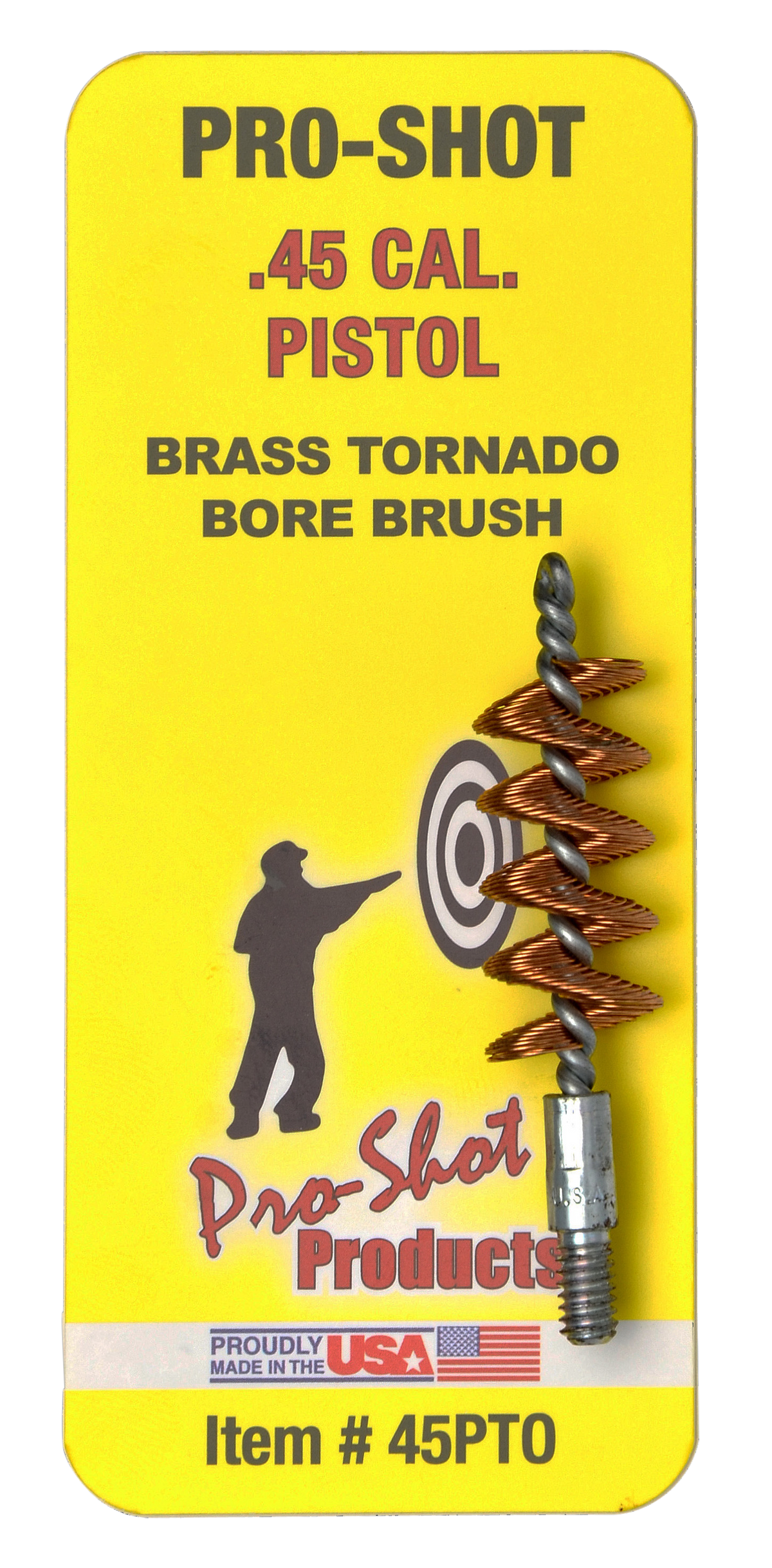 Pro-Shot 45PTO Tornado Bore Brush .45 Cal Pistol #8-32 Thread Bronze Bristles Brass Spiral Wound Loop