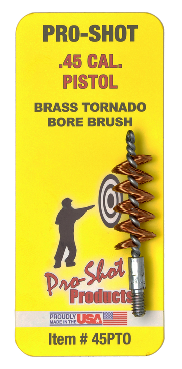 Pro-Shot 45PTO Tornado Bore Brush .45 Cal Pistol #8-32 Thread Bronze Bristles Brass Spiral Wound Loop