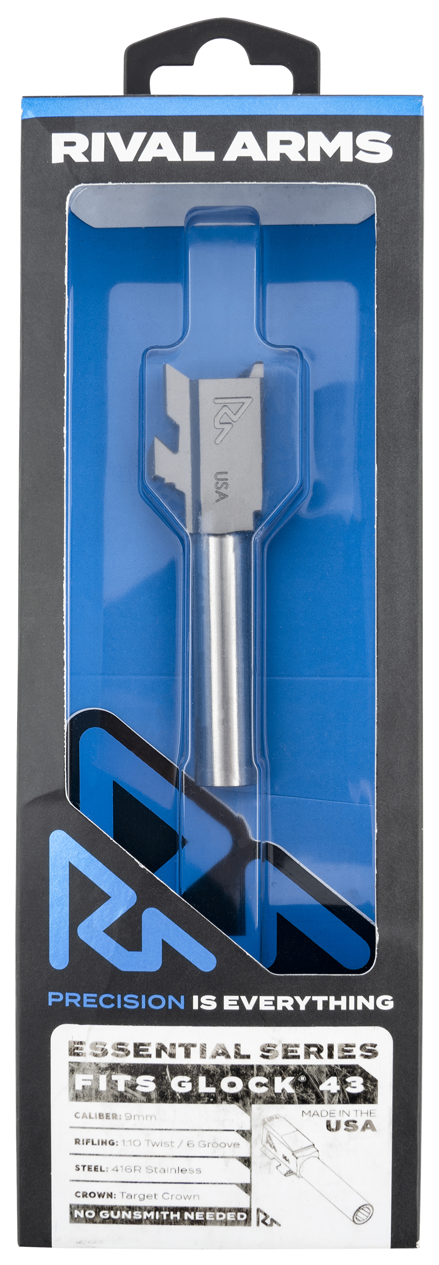 Rival Arms Essential V2 Match Grade 9mm Luger 3.41" Stainless Steel Drop-In Barrel for Glock 43/43X