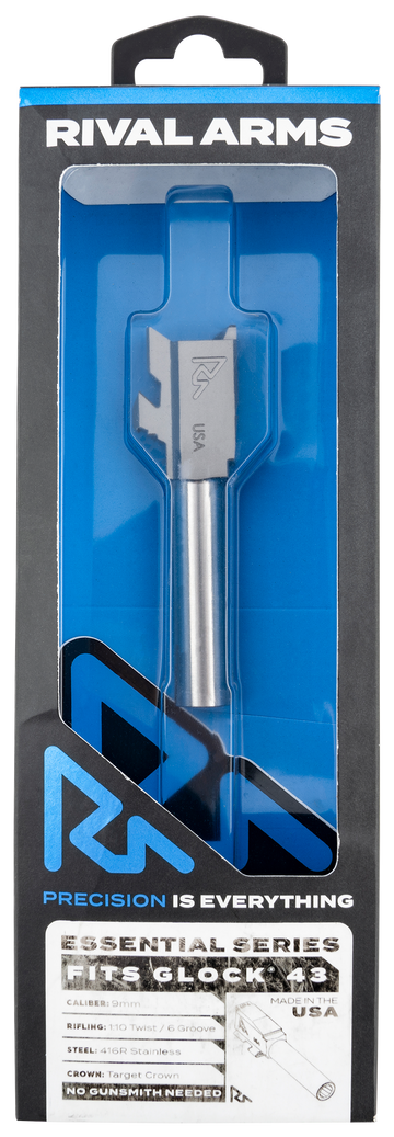 Rival Arms Essential V2 Match Grade 9mm Luger 3.41" Stainless Steel Drop-In Barrel for Glock 43/43X