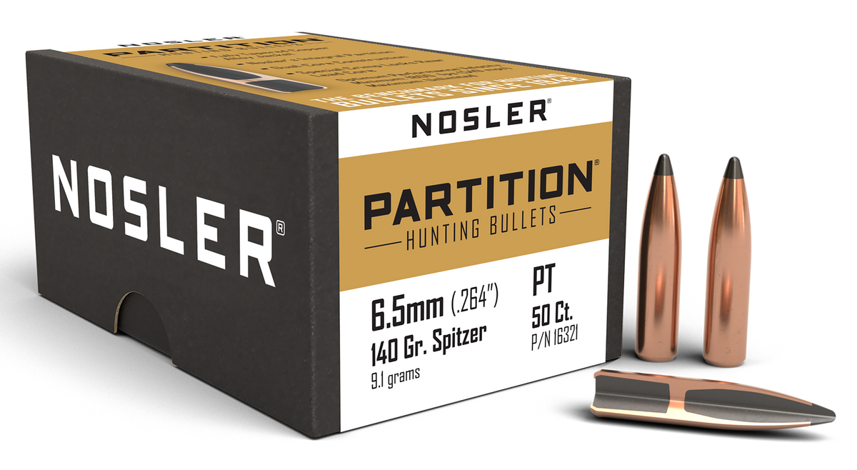 Nosler Partition 6.5mm .264 140gr Spitzer Reloading Bullets - 50/Box