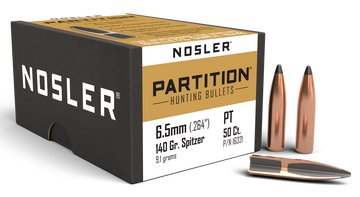 Nosler Partition 6.5mm .264 140gr Spitzer Reloading Bullets - 50/Box