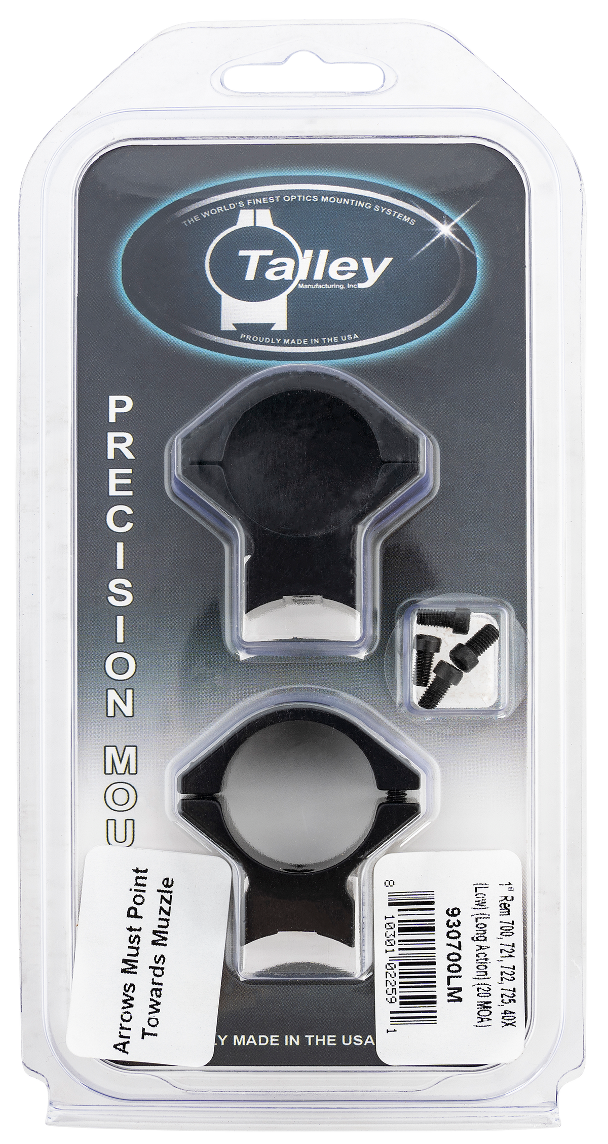 Talley 930700LM Scope Mount/Ring Combo 1" Tube Black Anodized Aluminum Remington 700/721/722/725/40X Low Rings Long Action 20 MOA