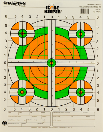 Champion Targets Score Keeper 100yd Sight-In 14x18 Bullseye Green/Orange Hanging Paper Rifle Target 12 Pack