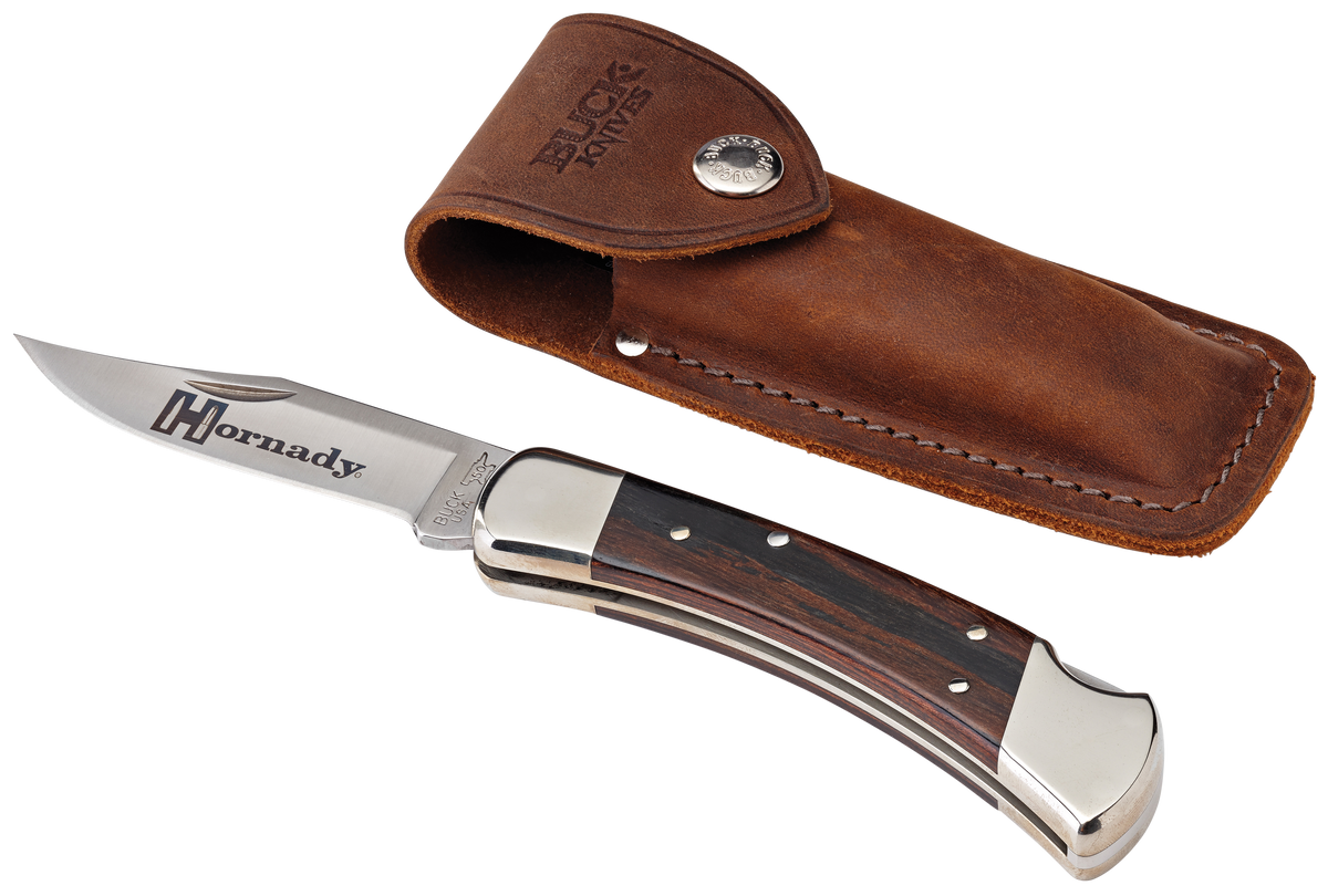 Hornady Buck 110 Folding Hunter 3.75" 420HC Plain Edge Lockback Knife - Brown Macassar Ebony Dymondwood